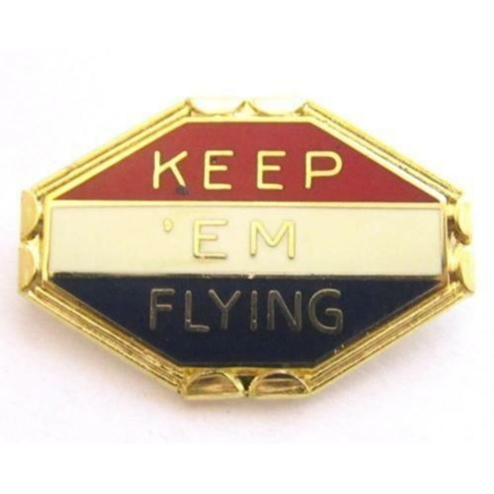 KEEP EM‎ FLYING Vintage US Air Corp Force Enamel Gold Plated Red White Blue Pin